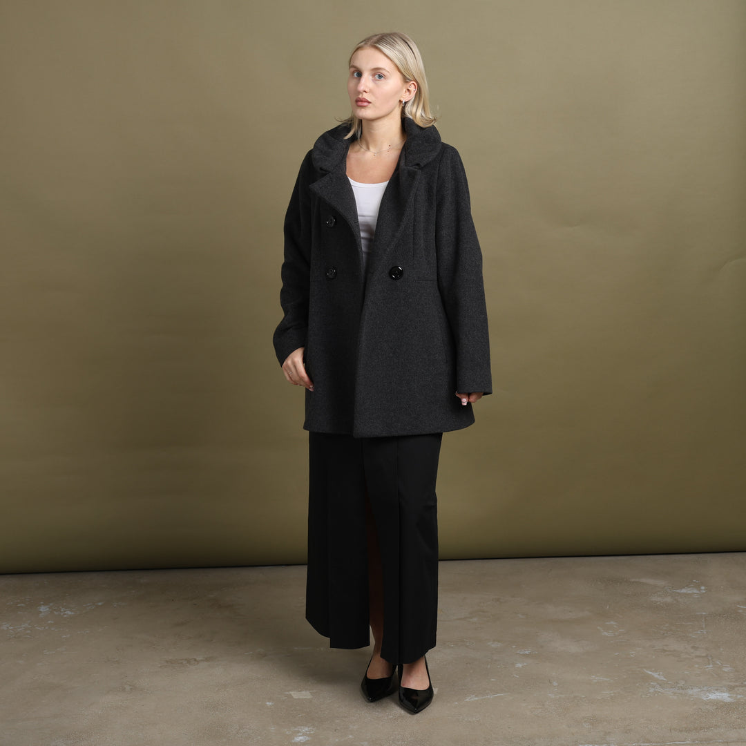 Harrods Ruffled Pea Coat Charcoal Grey Women's 12