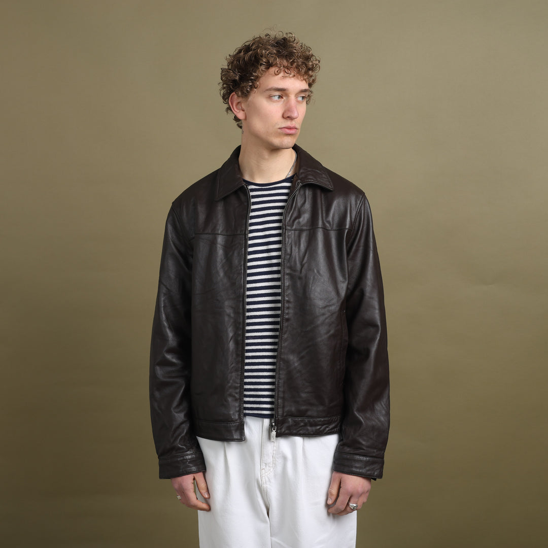 Balmain Leather Bomber Jacket Brown Men's L