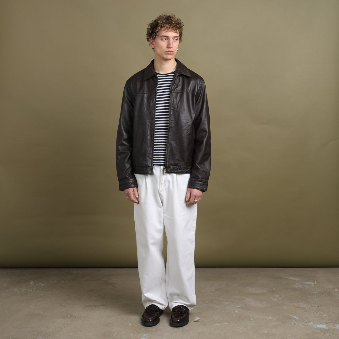 Balmain Leather Bomber Jacket Brown Men's L