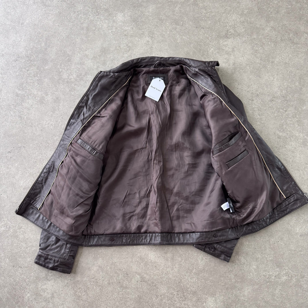 Balmain Leather Bomber Jacket Brown Men's L