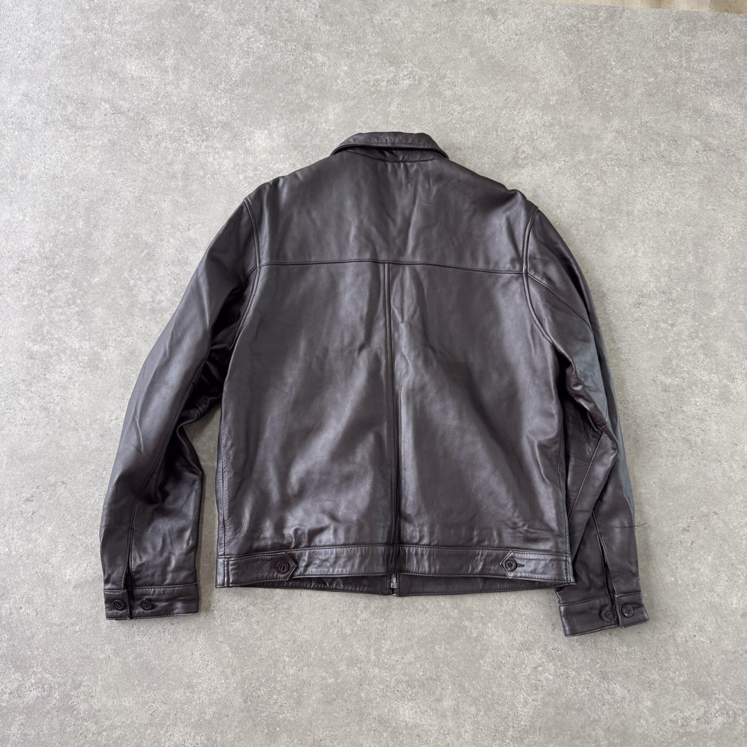 Balmain Leather Bomber Jacket Brown Men's L