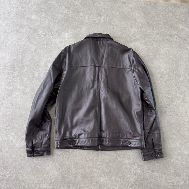 Balmain Leather Bomber Jacket Brown Men's L