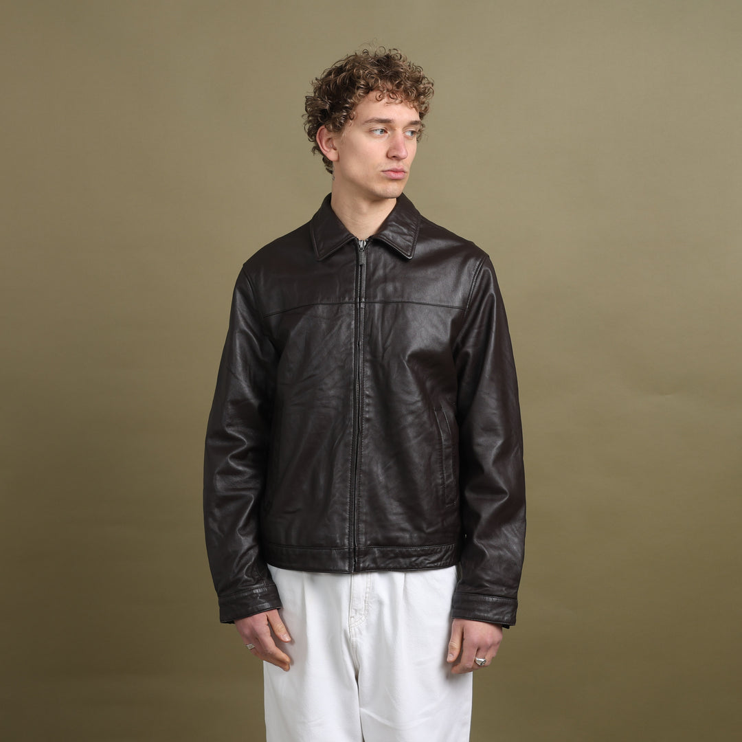 Balmain Leather Bomber Jacket Brown Men's L