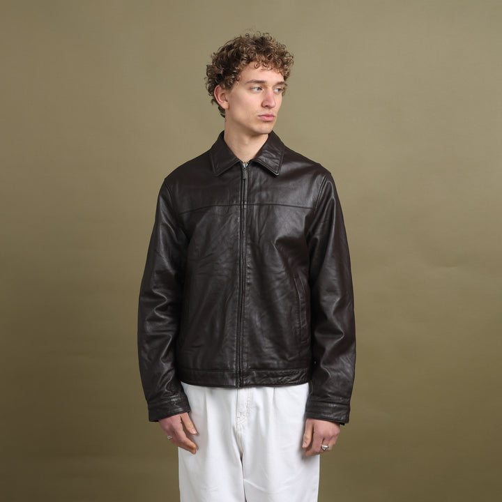 Balmain Leather Bomber Jacket Brown Men's L