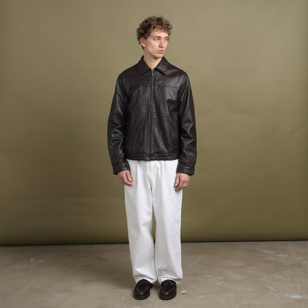 Balmain Leather Bomber Jacket Brown Men's L