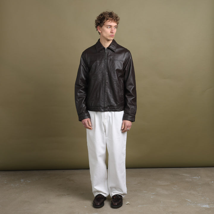 Balmain Leather Bomber Jacket Brown Men's L