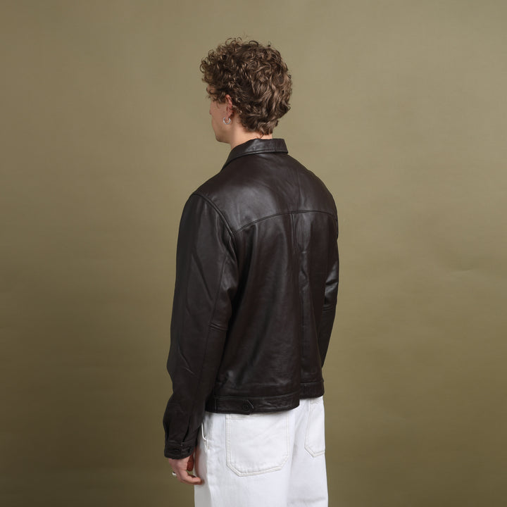 Balmain Leather Bomber Jacket Brown Men's L