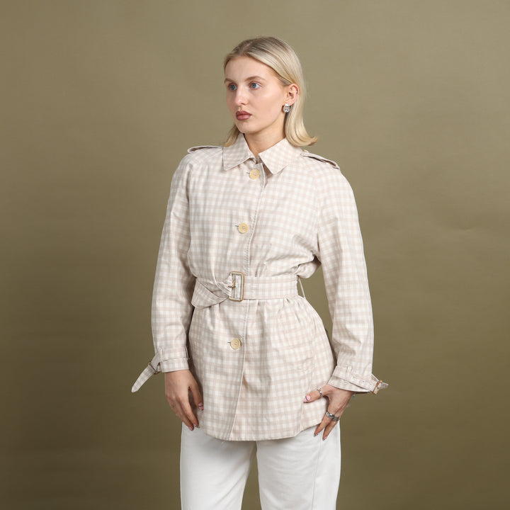 Aquascutum Chore Jacket Beige & White Women's UK 12