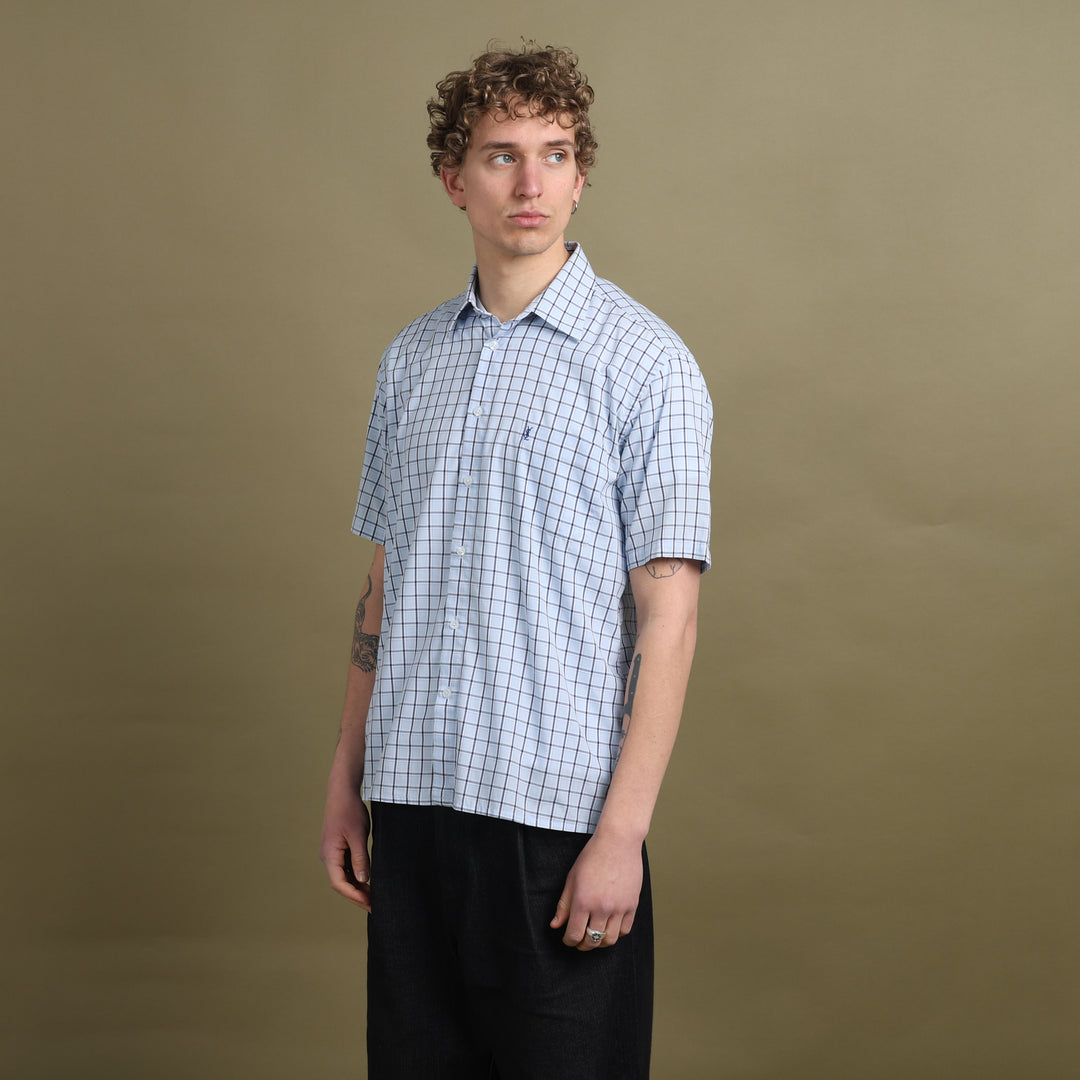 Yves Saint Laurent Short Sleeve Shirt Light Blue & White Men's L