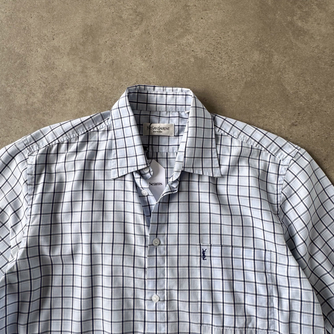 Yves Saint Laurent Short Sleeve Shirt Light Blue & White Men's L
