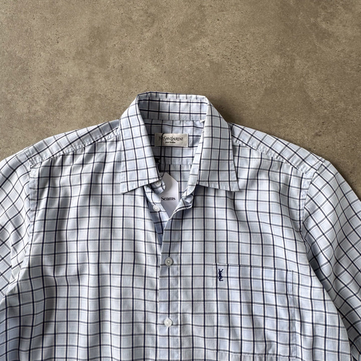 Yves Saint Laurent Short Sleeve Shirt Light Blue & White Men's L