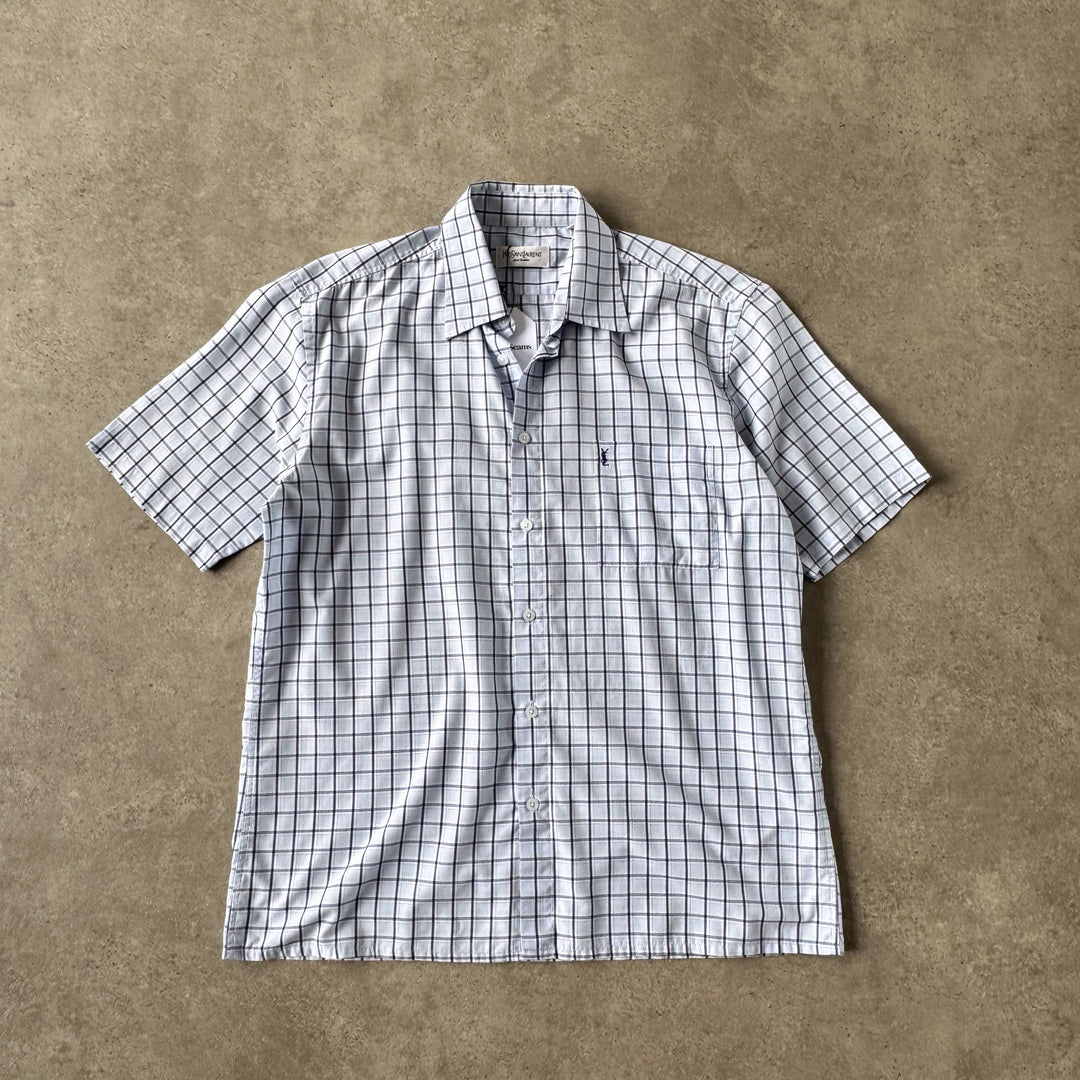 Yves Saint Laurent Short Sleeve Shirt Light Blue & White Men's L