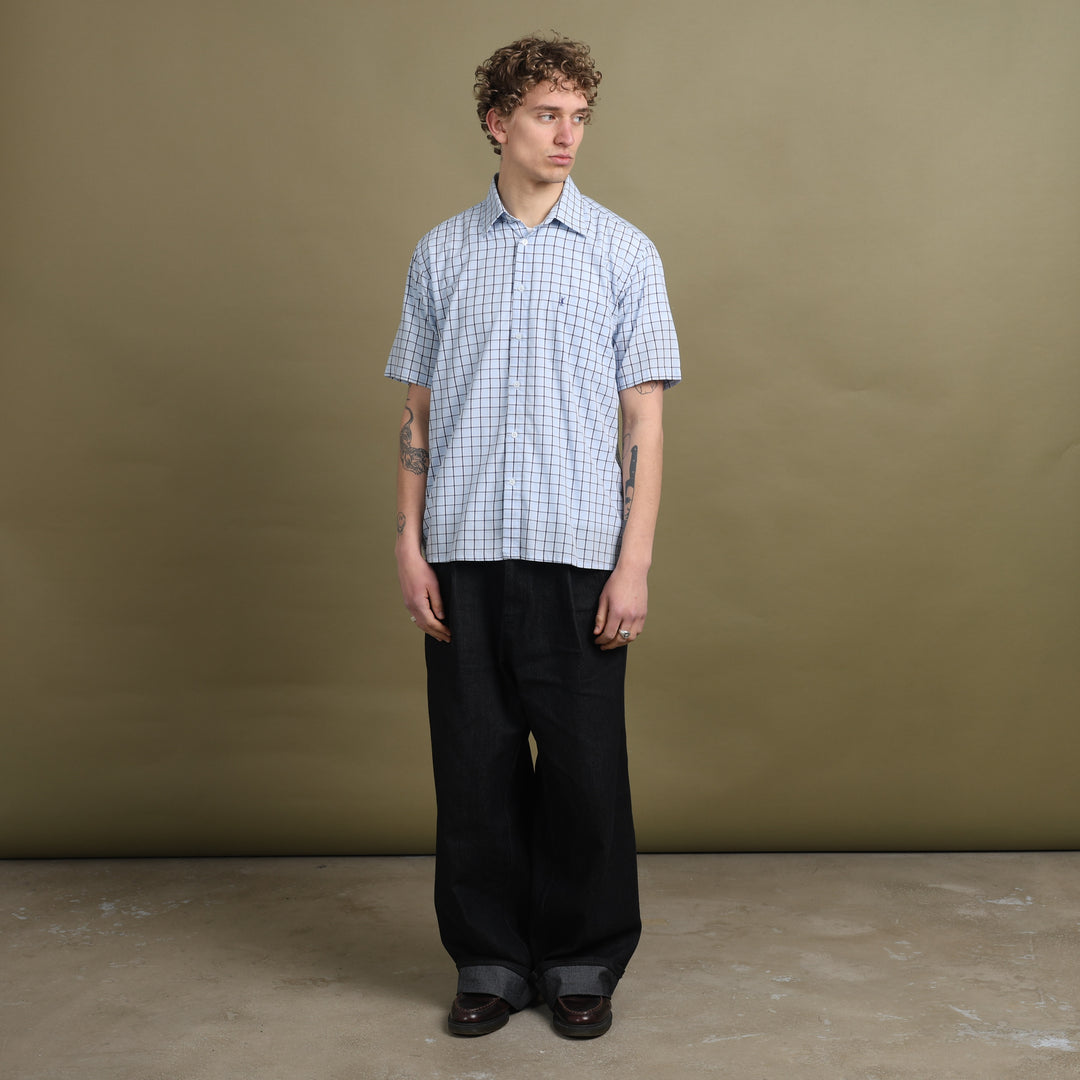 Yves Saint Laurent Short Sleeve Shirt Light Blue & White Men's L