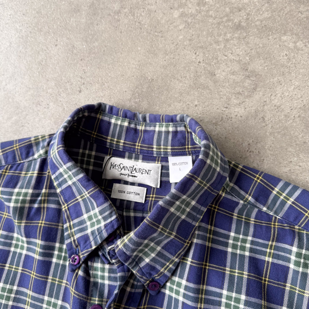 Yves Saint Laurent Flannel Shirt Blue Men's L