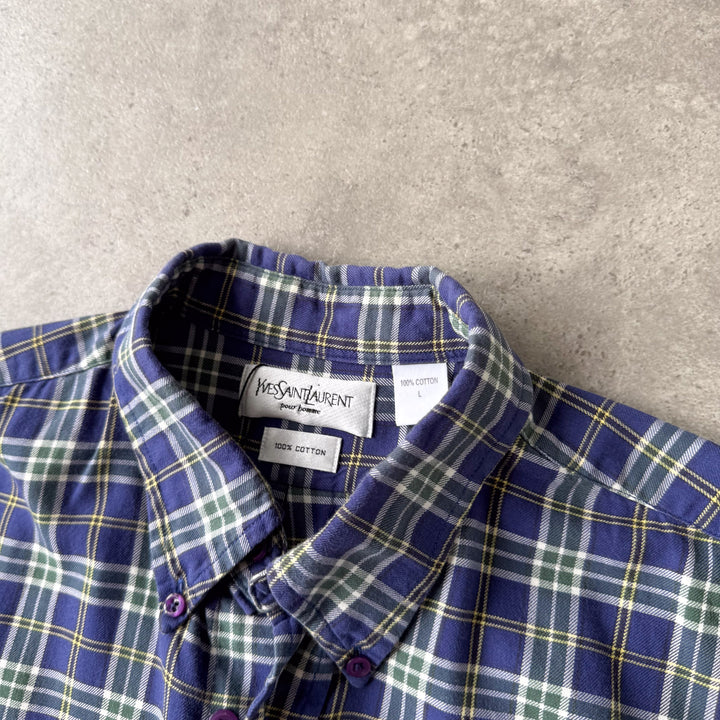 Yves Saint Laurent Flannel Shirt Blue Men's L