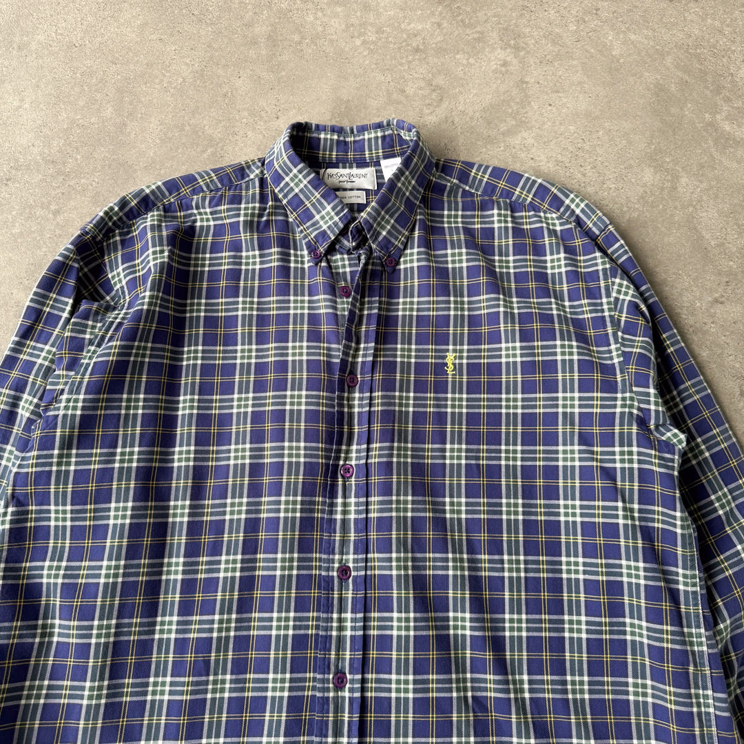 Yves Saint Laurent Flannel Shirt Blue Men's L