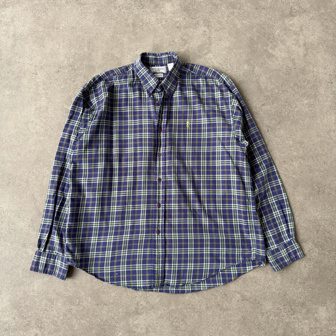 Yves Saint Laurent Flannel Shirt Blue Men's L