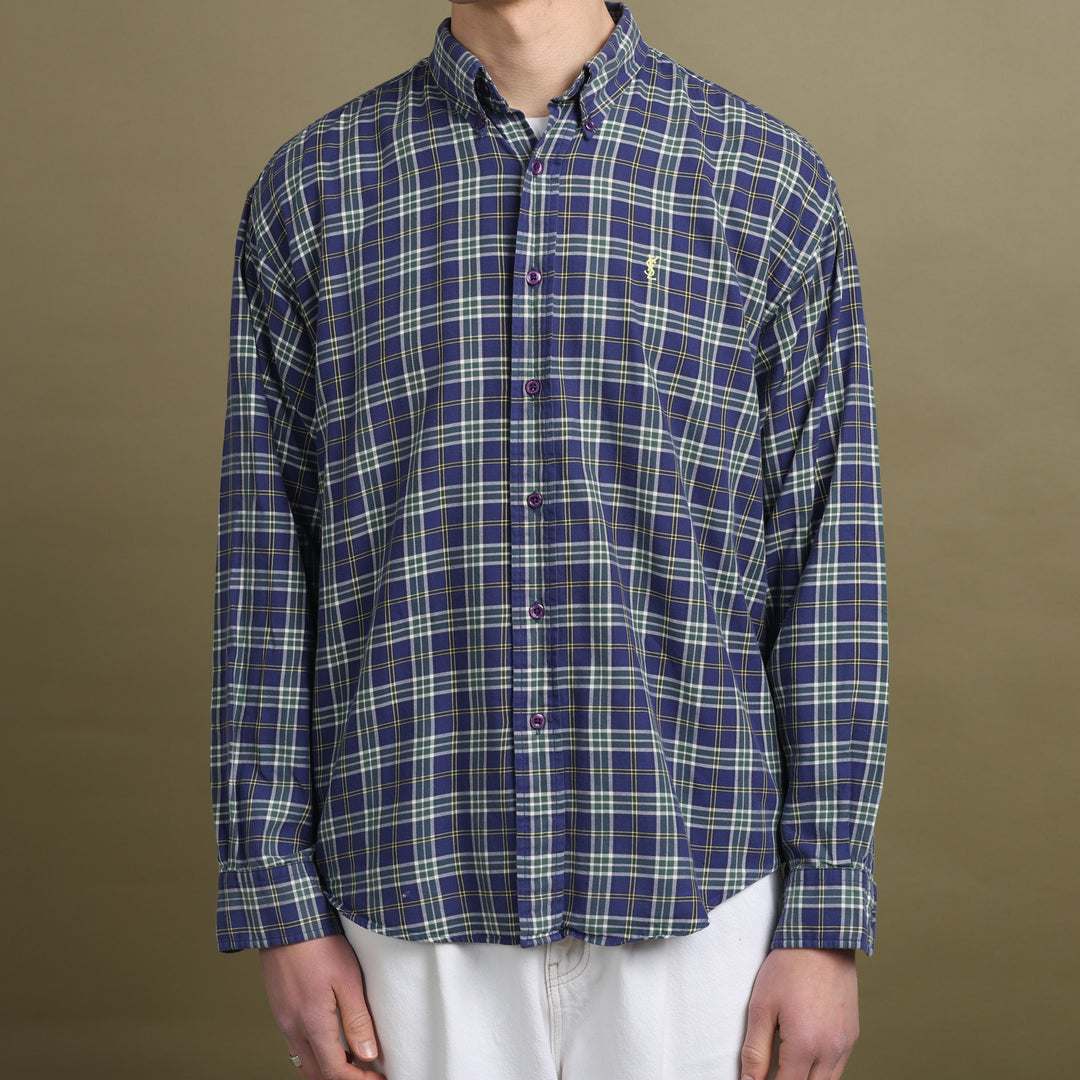 Yves Saint Laurent Flannel Shirt Blue Men's L