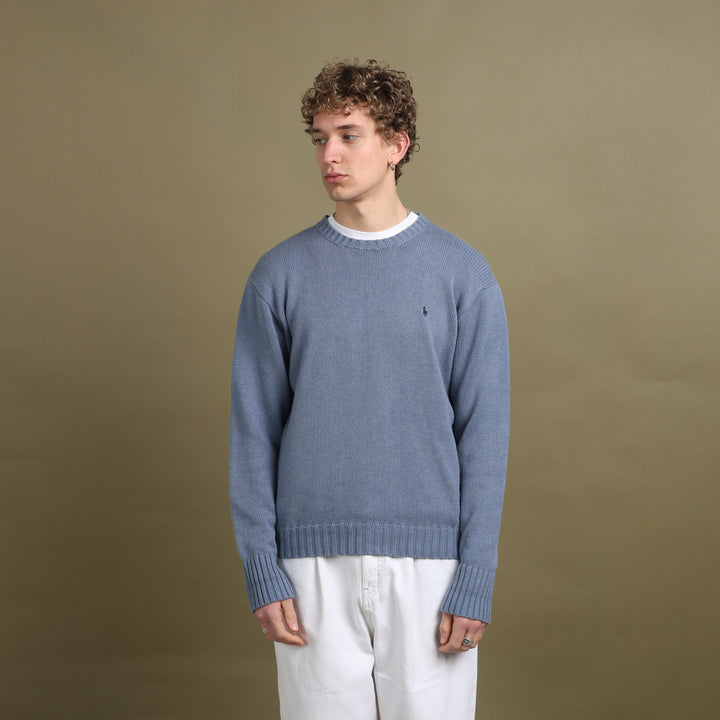 Ralph Lauren Crew Neck Jumper Bottle Blue & Navy Men's L