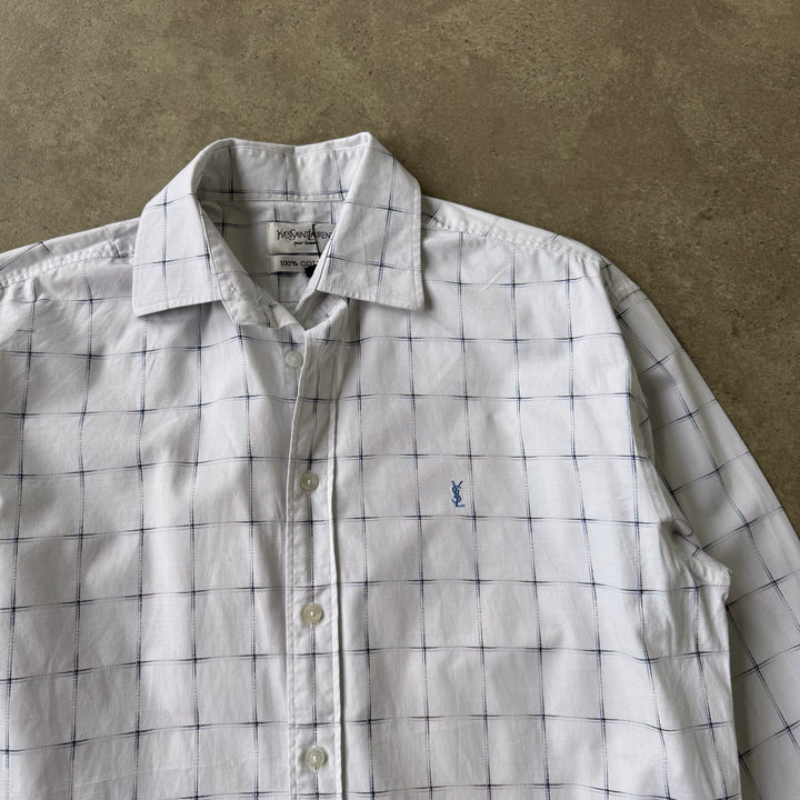 Yves Saint Laurent Dress Shirt White & Blue Men's L
