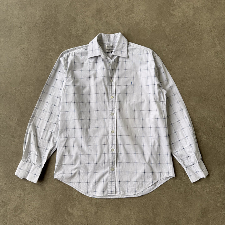Yves Saint Laurent Dress Shirt White & Blue Men's L