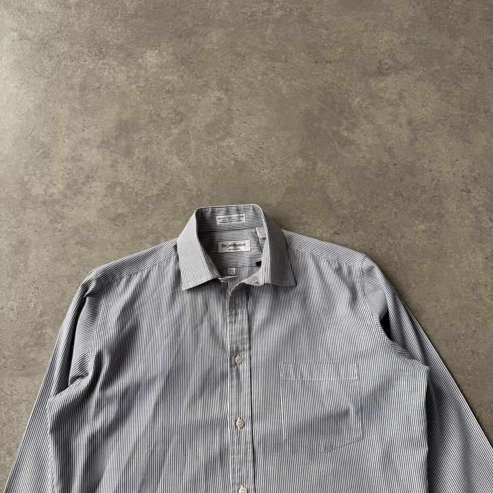 Yves Saint Laurent Dress Shirt Grey & White Men's S