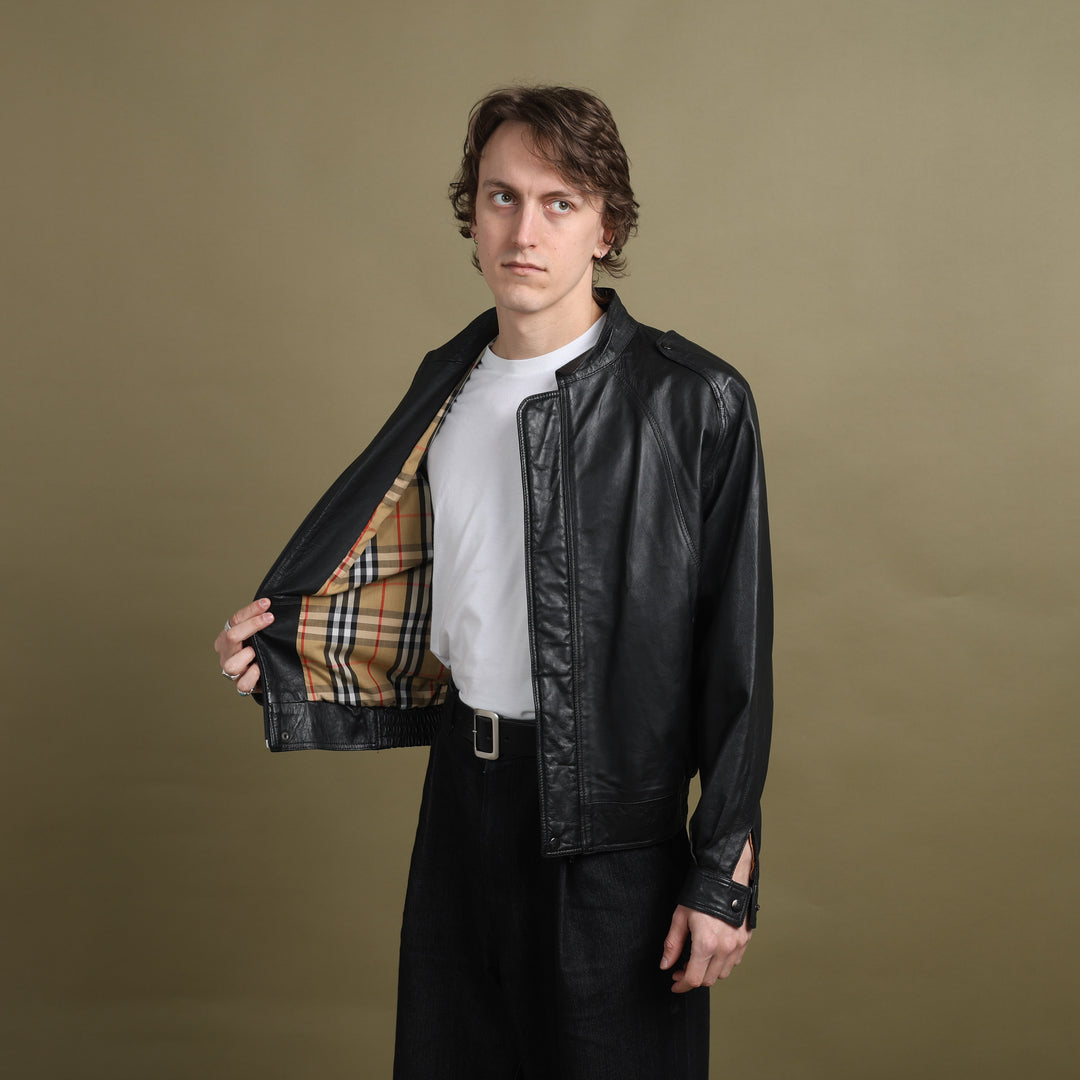 Burberry's Leather Bomber Jacket Black Men's M