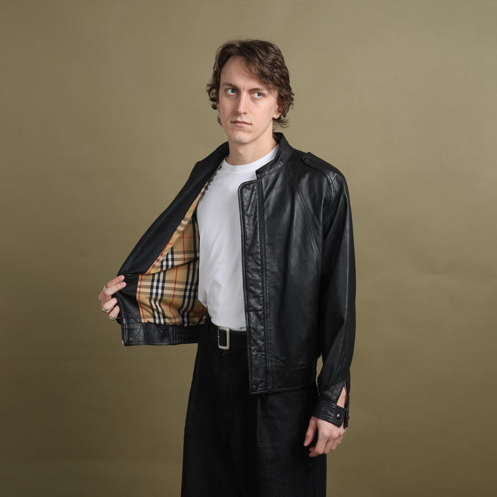 Burberry's Leather Bomber Jacket Black Men's M