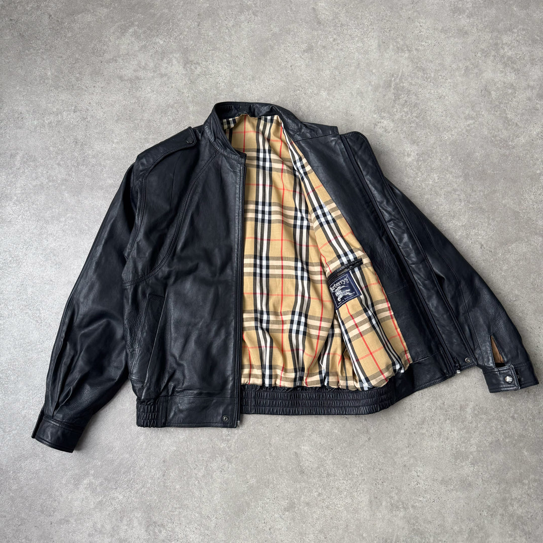 Burberry's Leather Bomber Jacket Black Men's M