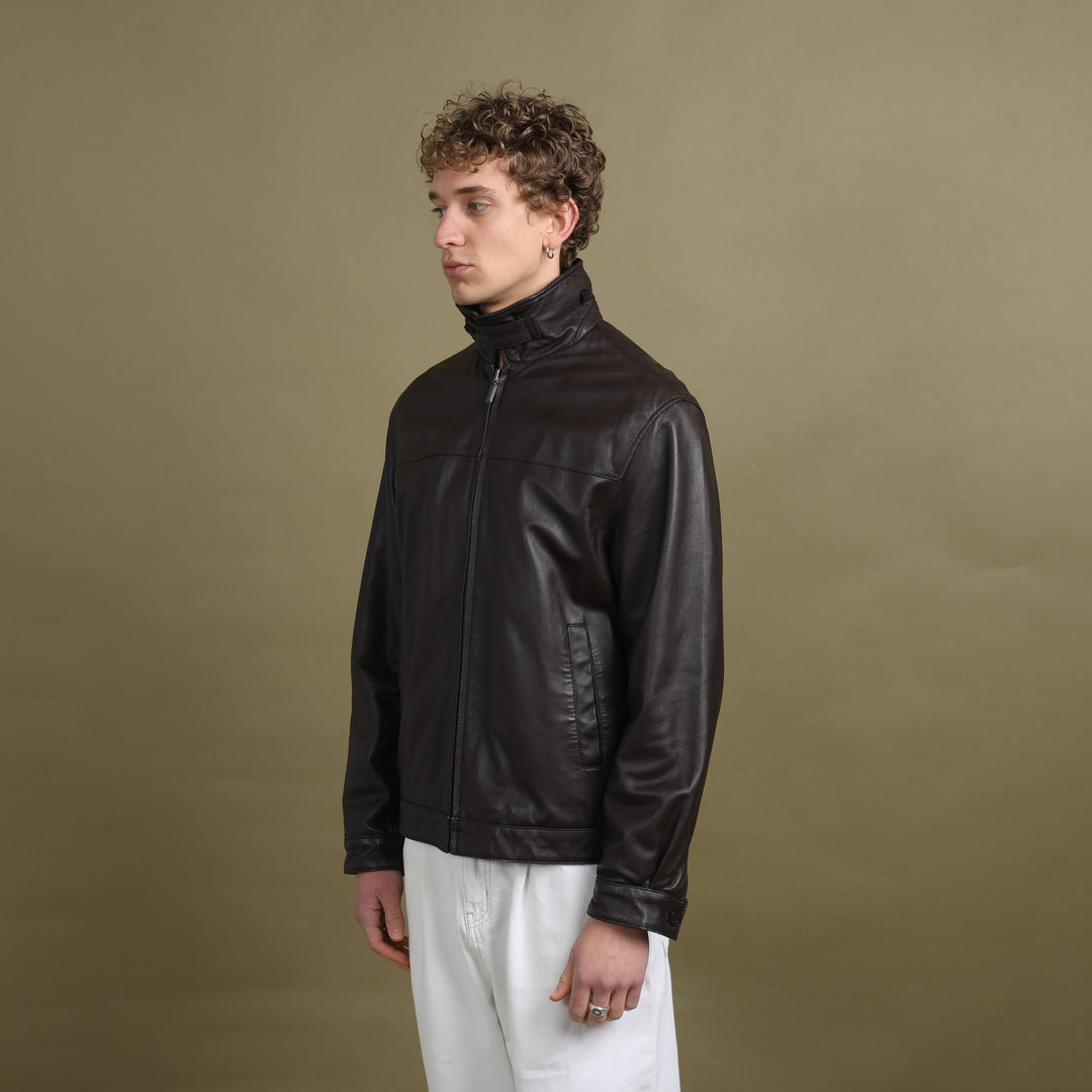 Balmain Leather Bomber Jacket Brown Men's L