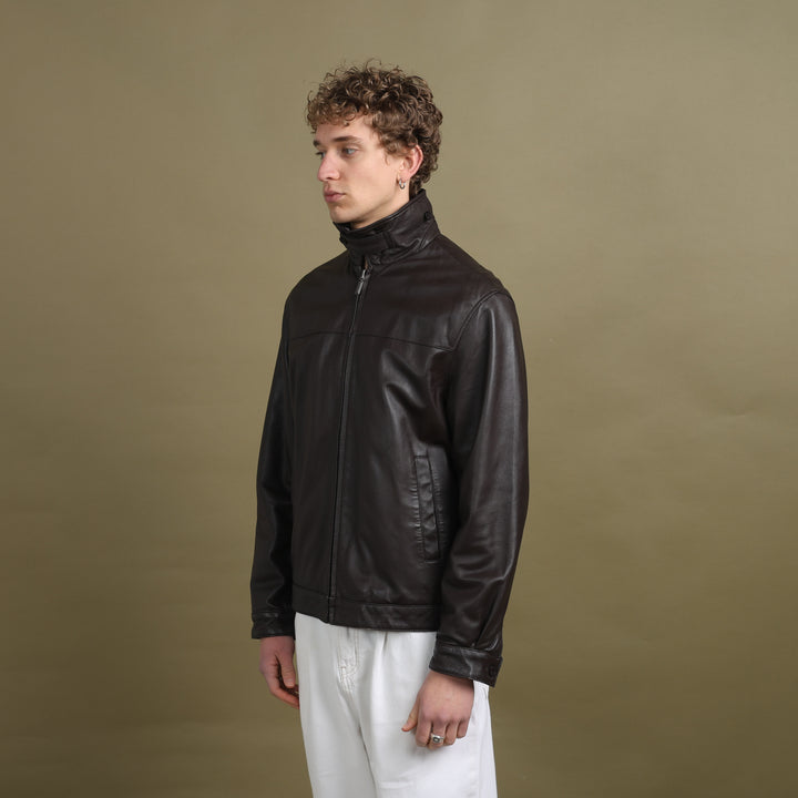 Balmain Leather Bomber Jacket Brown Men's L
