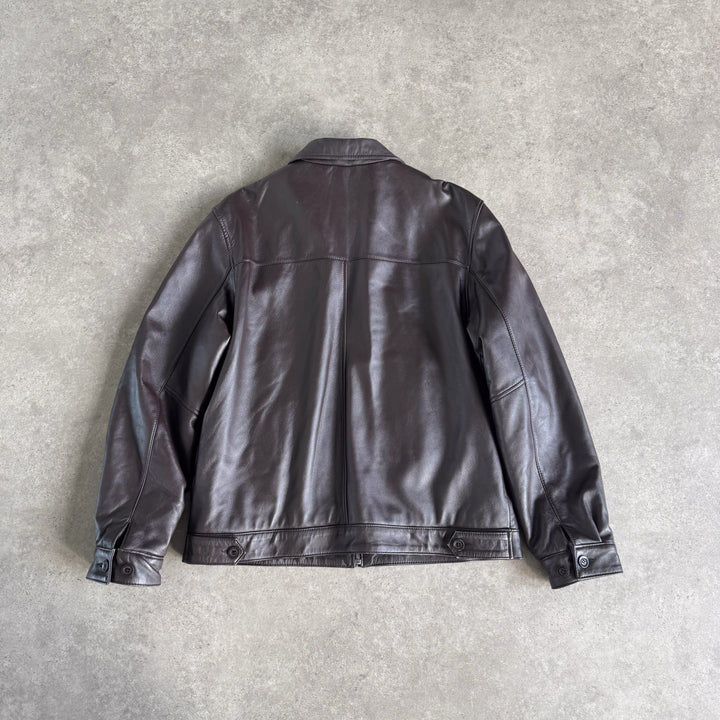 Balmain Leather Bomber Jacket Brown Men's L