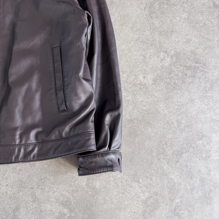 Balmain Leather Bomber Jacket Brown Men's L