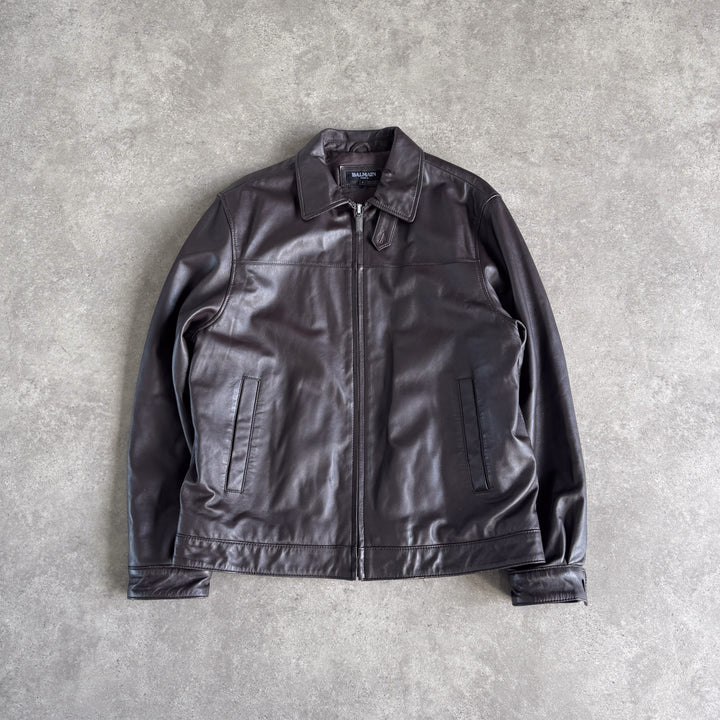 Balmain Leather Bomber Jacket Brown Men's L