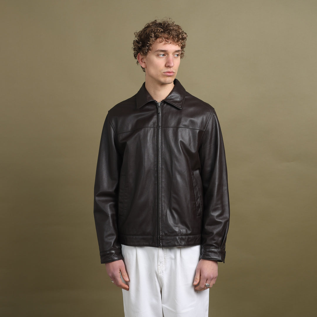 Balmain Leather Bomber Jacket Brown Men's L