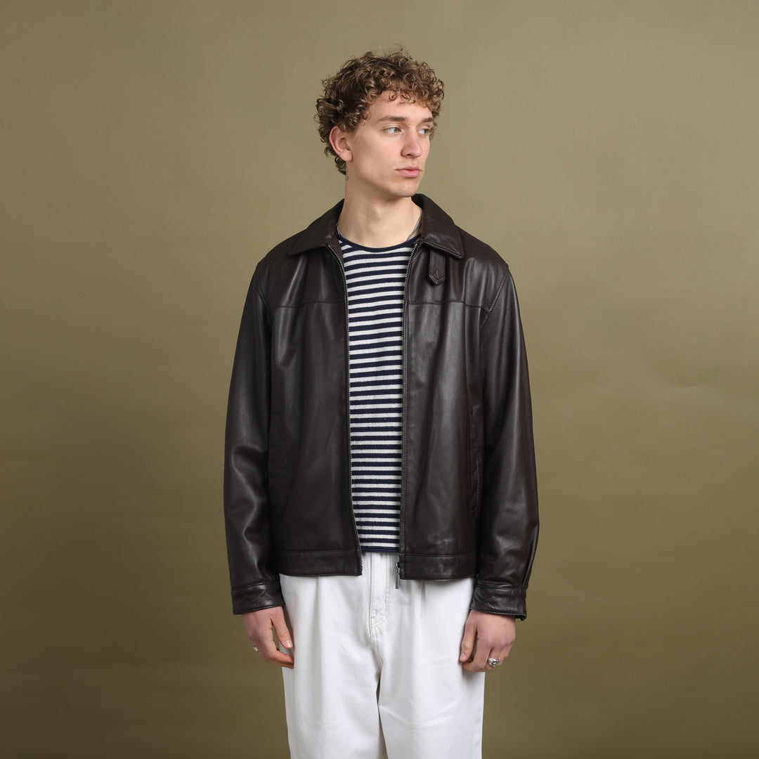 Balmain Leather Bomber Jacket Brown Men's L