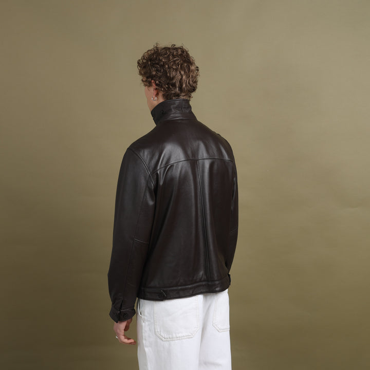 Balmain Leather Bomber Jacket Brown Men's L