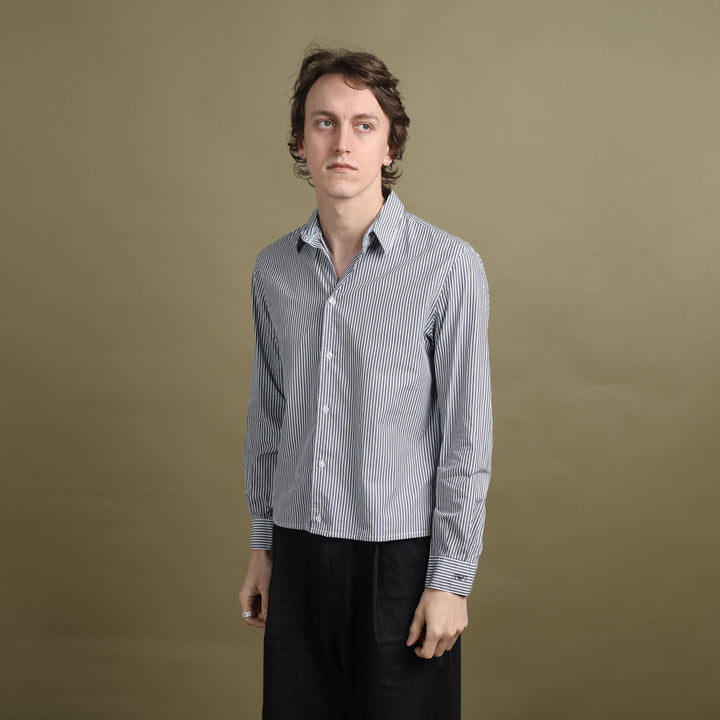 Armani Jeans Dress Shirt White & Navy Blue Men's M