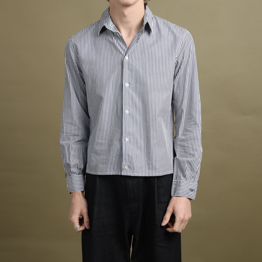 Armani Jeans Dress Shirt White & Navy Blue Men's M