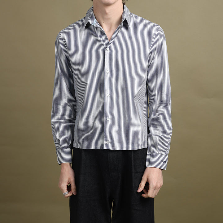 Armani Jeans Dress Shirt White & Navy Blue Men's M