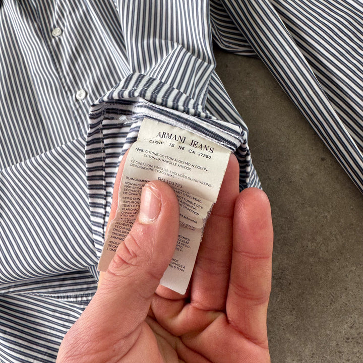 Armani Jeans Dress Shirt White & Navy Blue Men's M