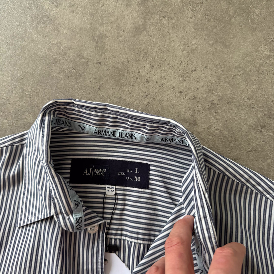 Armani Jeans Dress Shirt White & Navy Blue Men's M