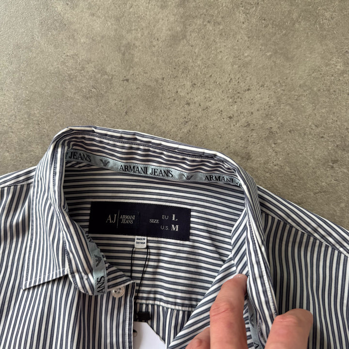 Armani Jeans Dress Shirt White & Navy Blue Men's M