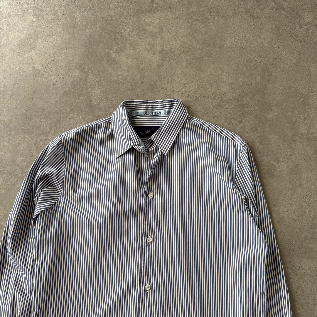 Armani Jeans Dress Shirt White & Navy Blue Men's M