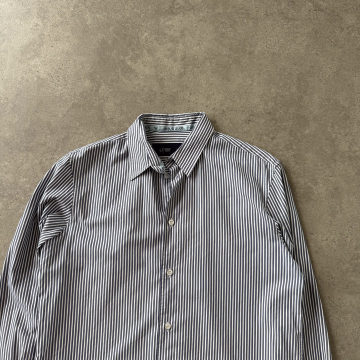 Armani Jeans Dress Shirt White & Navy Blue Men's M