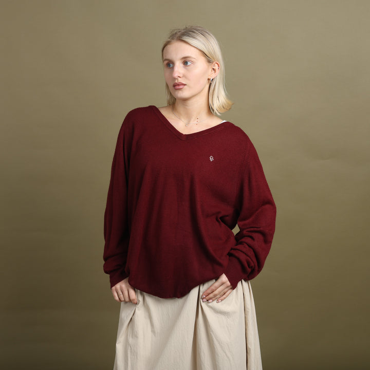 Christian Dior V-Neck Jumper Burgundy Women's XL