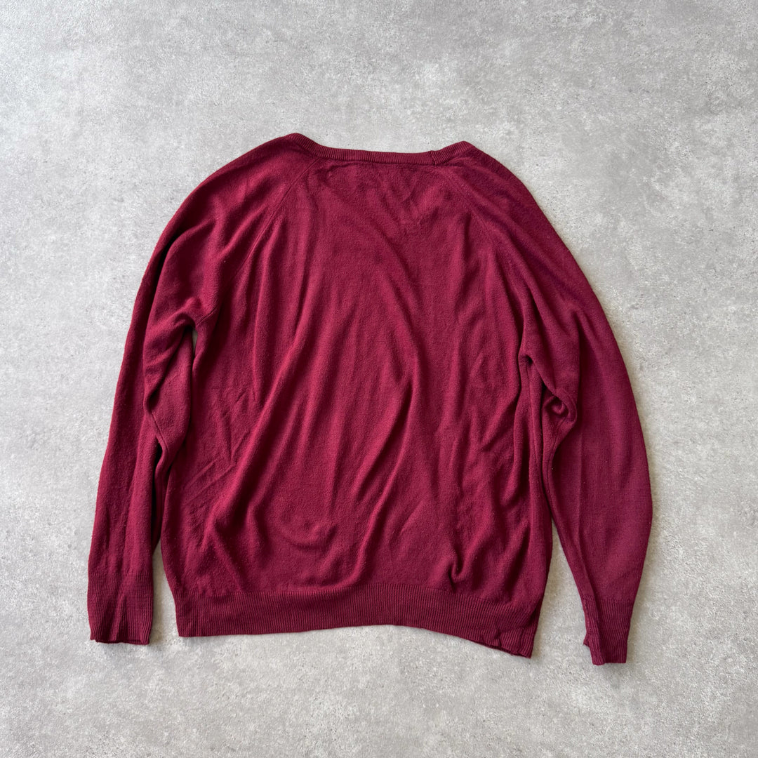 Christian Dior V-Neck Jumper Burgundy Women's XL