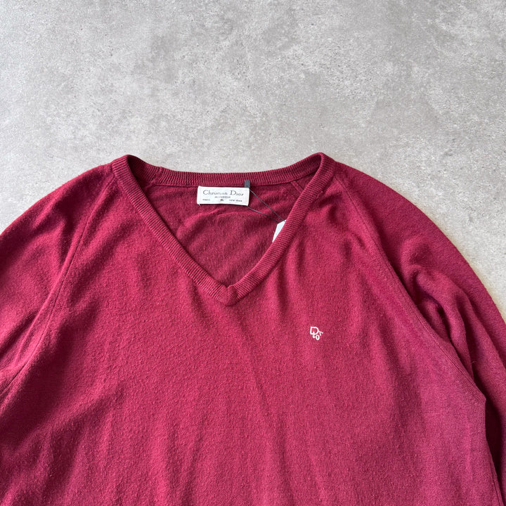 Christian Dior V-Neck Jumper Burgundy Women's XL