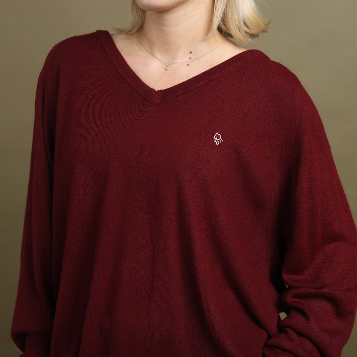 Christian Dior V-Neck Jumper Burgundy Women's XL