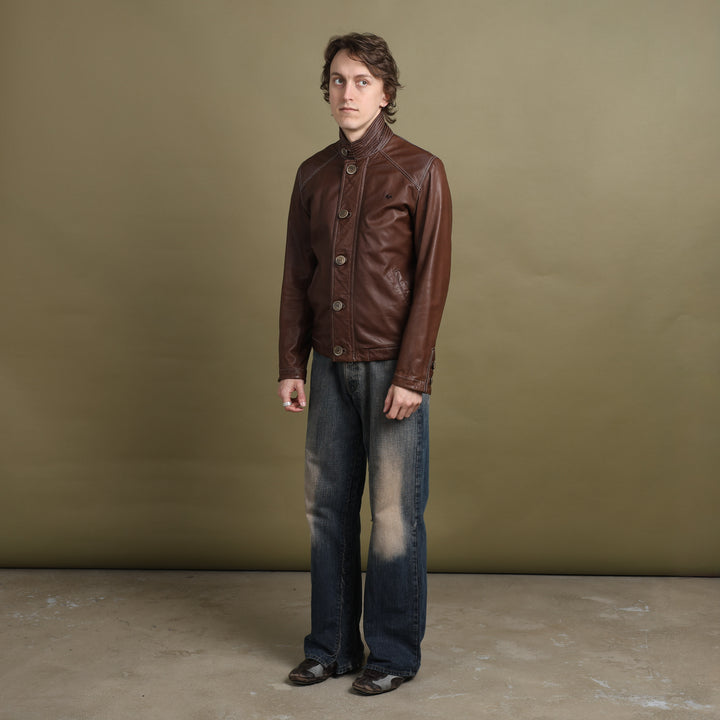 Thomas Burberry Leather Bomber Jacket Brown Men's M